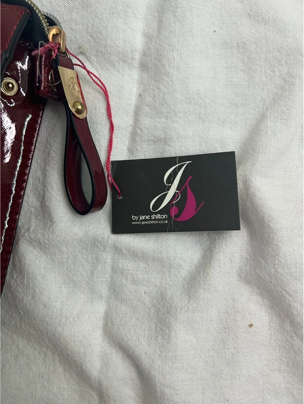 Vintage Jane Shilton UK Burgundy Patent Leather Clutch Bag Pouch Wristlet NWT